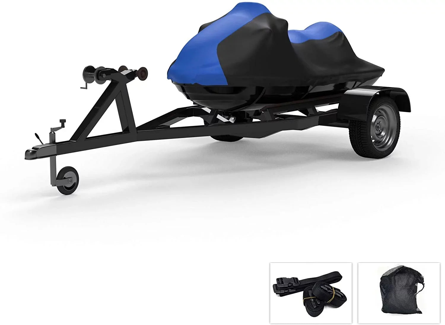 Weatherproof Jet Ski Covers for Yamaha Wave Runner V1 2015-2016 - Blue/Black Color - All Weather - Trailerable - Protects from Rain; Sun; UV Rays; and More! Includes Trailer Straps and Storage Bag