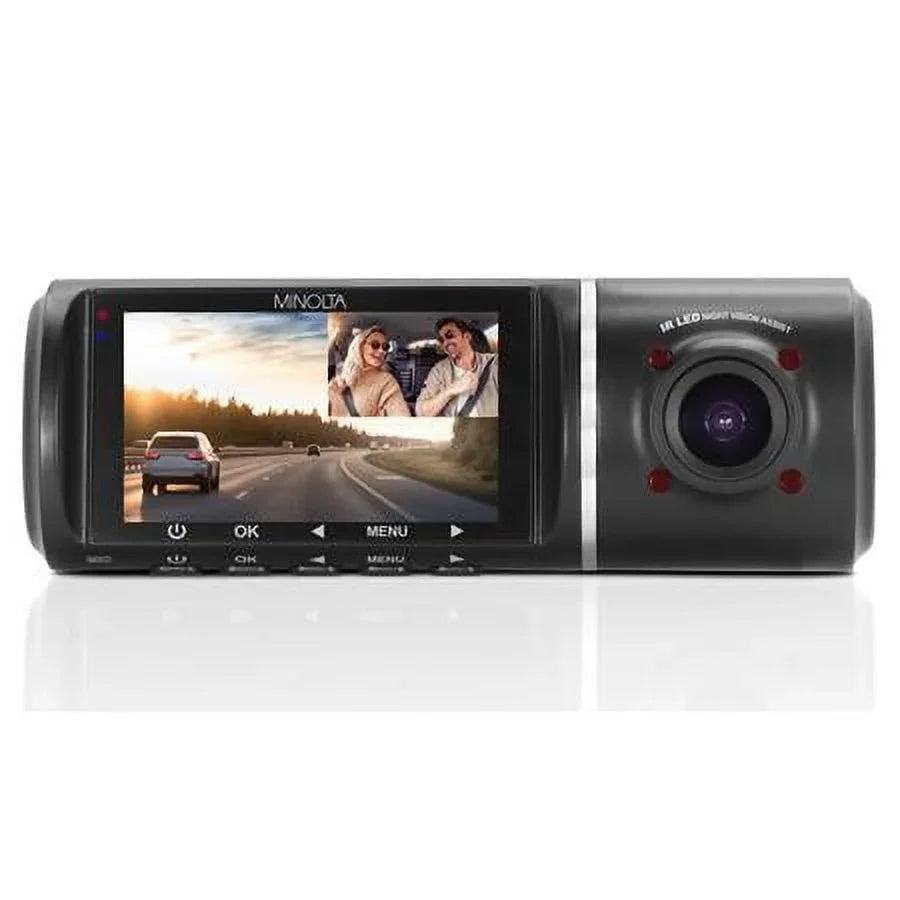 MNCD245T Full HD Front and Rear View 2.45" LCD Screen Dash Camera with 3-Channel Recording; Black