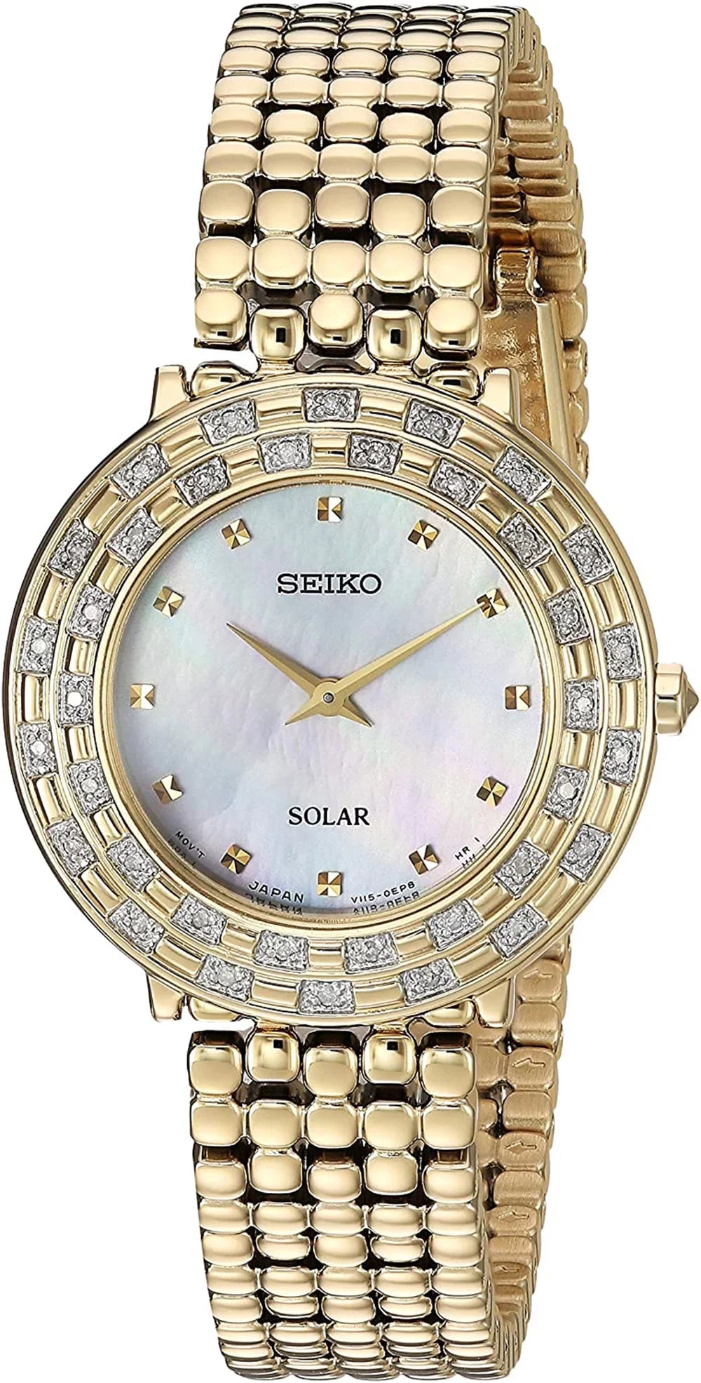 Seiko Women's Tressia Gold Tone Stainless Steel Solar Diamonds Watch SUP374