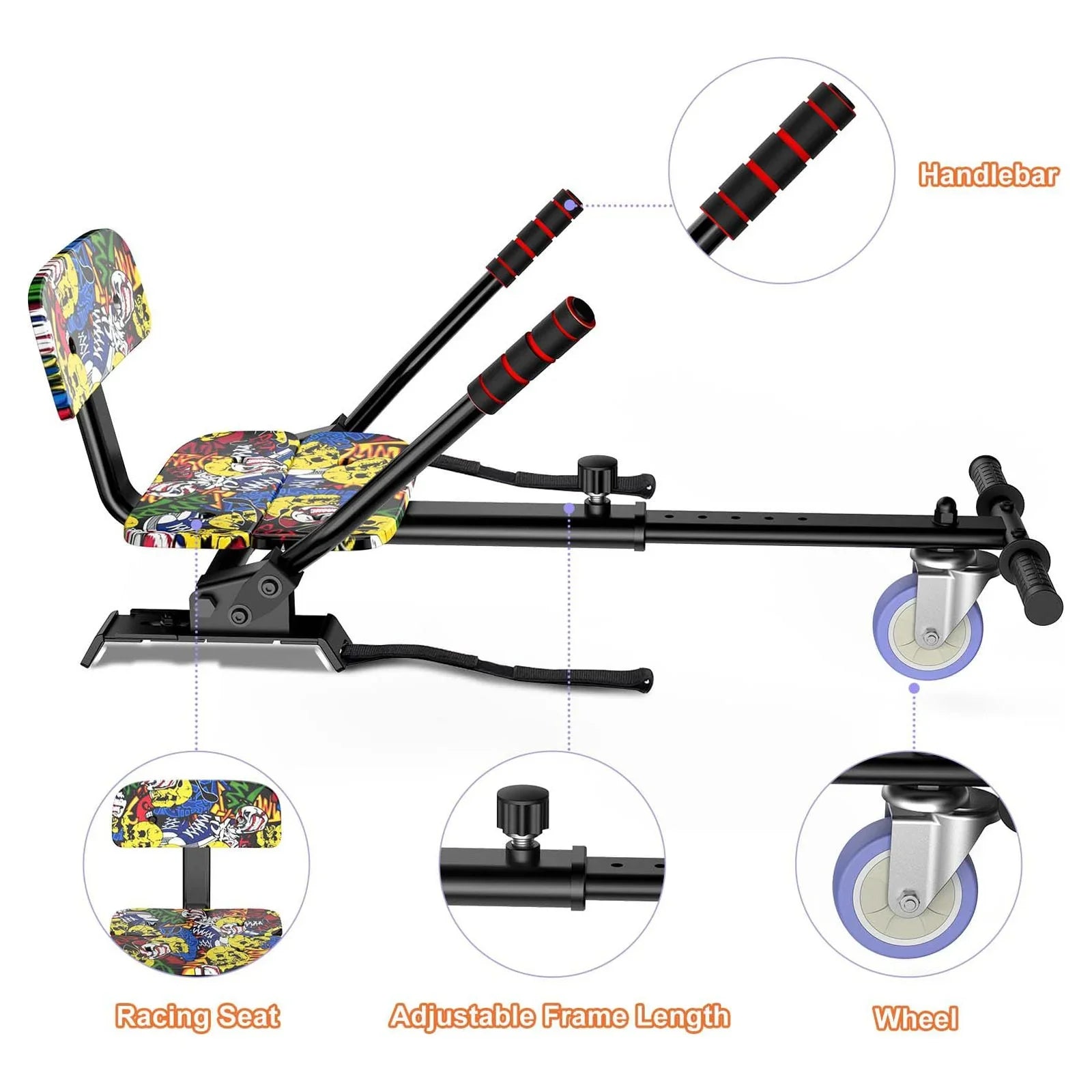 Hoverboard Seat Attachment; Adjustable Hoverboards Accessories; Compatible with 6.5"/ 8"/ 10" Hoverboards for Kids; Graffiti