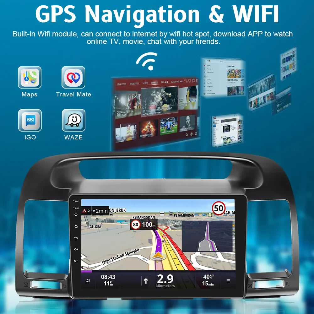 Podofo 2+64G Android 13 for Toyota Camry 2000-2003 Wireless Carplay Android Auto Mirror Link 9'' Touch Screen Car Stereo Radio WIFI GPS FM Bluetooth Hifi; AHD Backup Camera