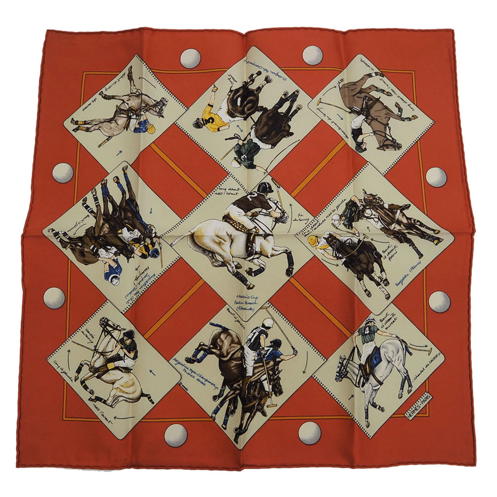 Pre-Owned HERMES Hermes Carre 40 Petit Polo World Orange Scarf Muffler (Like New)