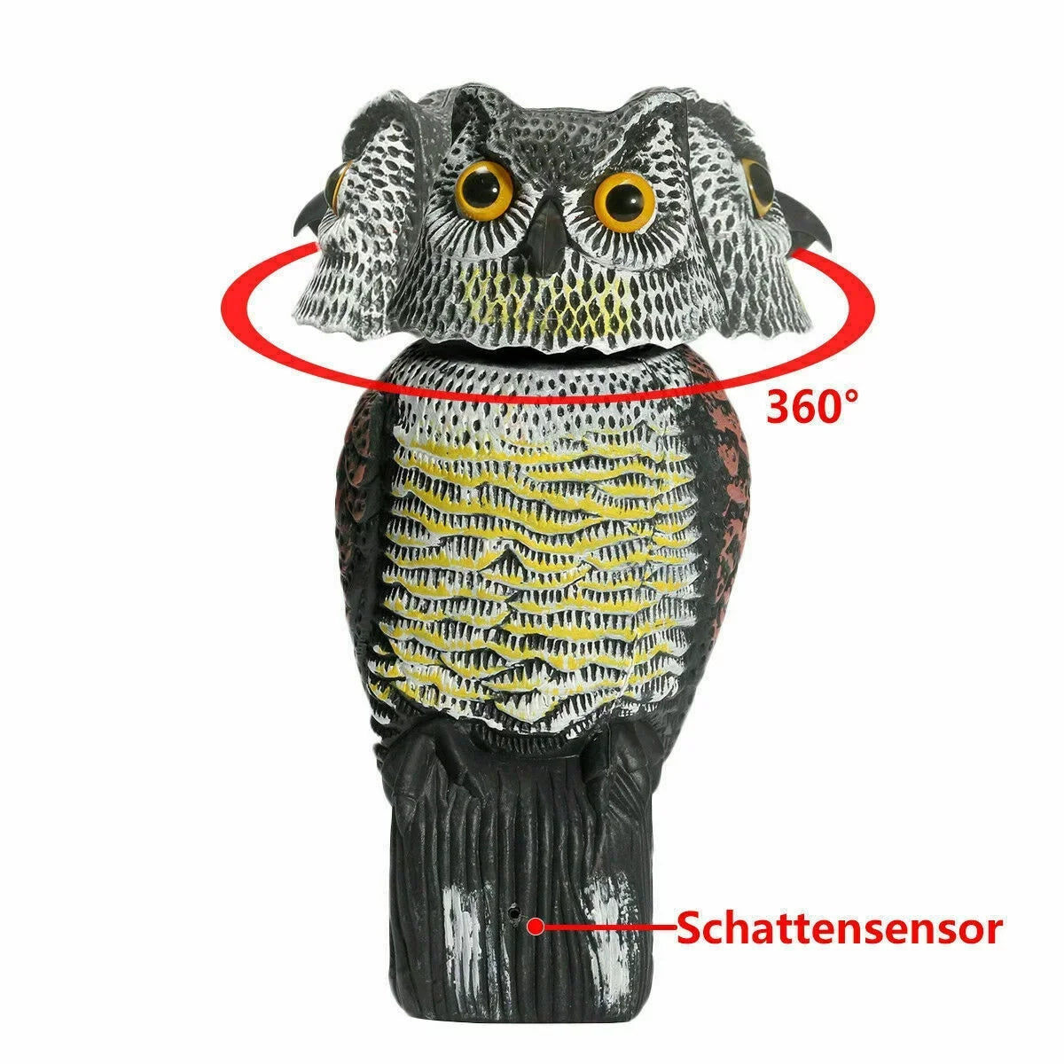 Owl Decoy 360 Rotate Head to Scare Birds; Scarecrow Owl Decoy Statue Realistic Scary Sounds & Shadow Fake Owl Outdoor Pest Bird Deterrent for Patio Yard Garden Protector