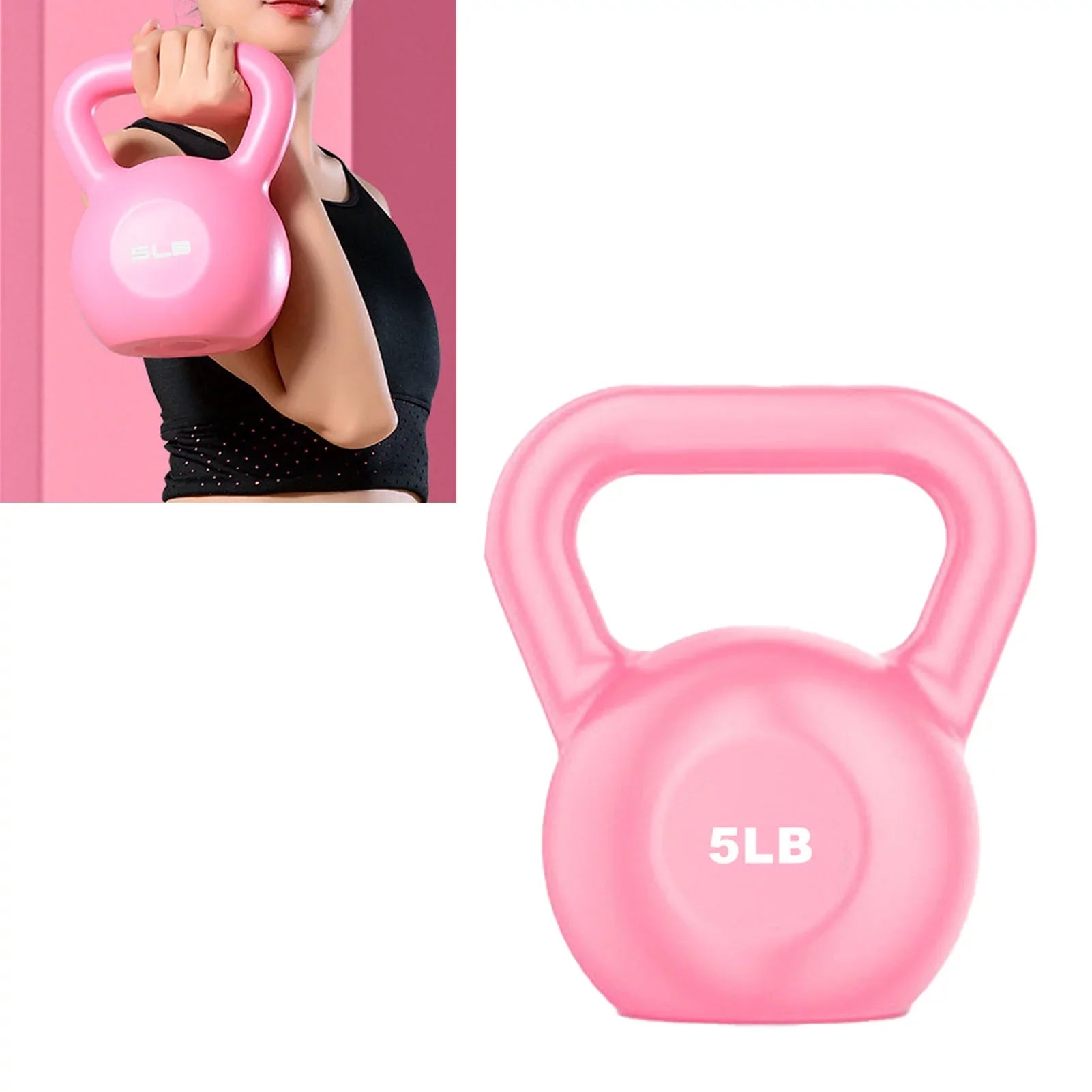 Buumin PE Kettlebell Weight for Men Women for Exercises Strength Training Functional Fitness Plyometrics Pink 5LB