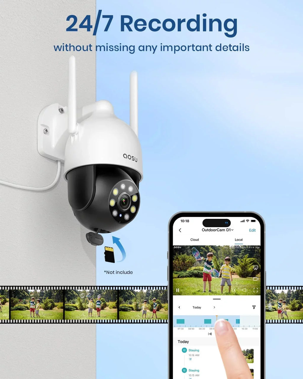 AOSU Security Camera; 2K Outdoor Camera Color Night Vision ; IP66 Liquidproof WiFi Camera for Home Security ; 360° View Surveillance Camera with PIR Motion Sensor; 2 Way Audio
