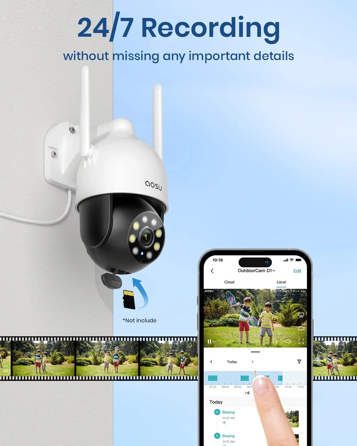 AOSU Security Camera; 2K Outdoor Camera Color Night Vision ; IP66 Liquidproof WiFi Camera for Home Security ; 360° View Surveillance Camera with PIR Motion Sensor; 2 Way Audio