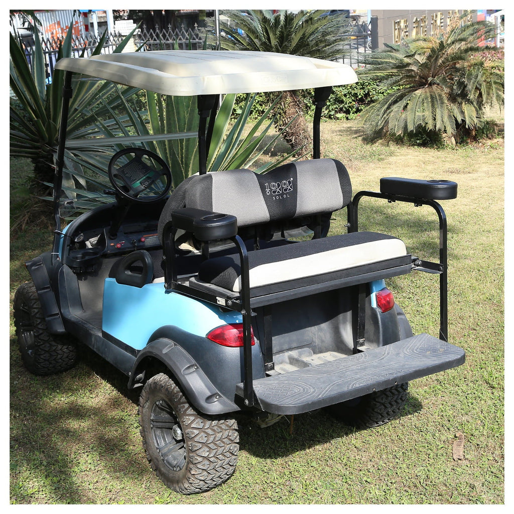 10L0L Golf Cart Armrests with Cup Holder for EZGO Club Car Yamaha Golf Cart Rear Seat; Without Drilling; Black; Set of 2