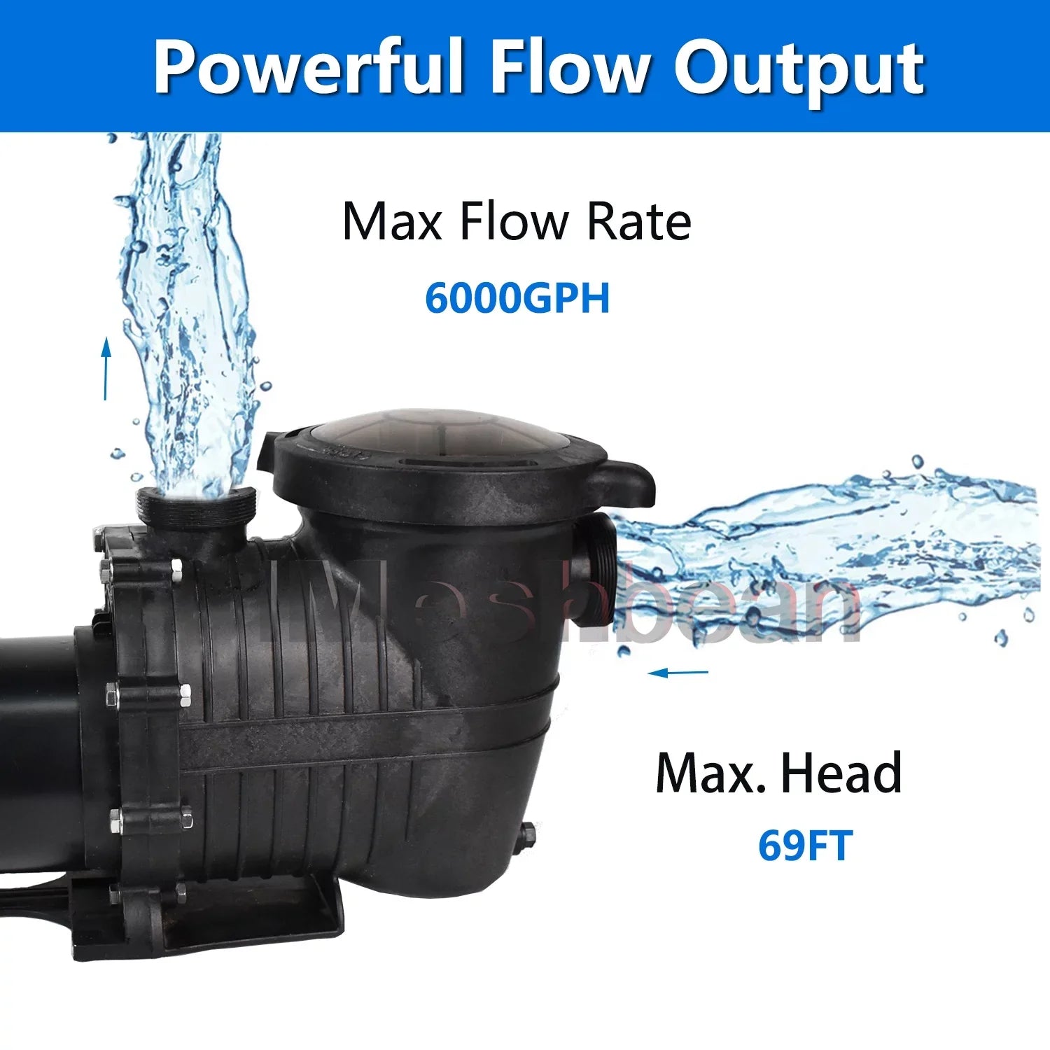 iMeshbean In-ground Swimming Pool Pump; 1.5HP Motor 110V-230V; 6000GPH; Head Max 69FT; for Above Ground Swimming Pool and Inground Pool Circulation; w/ Strainer Basket