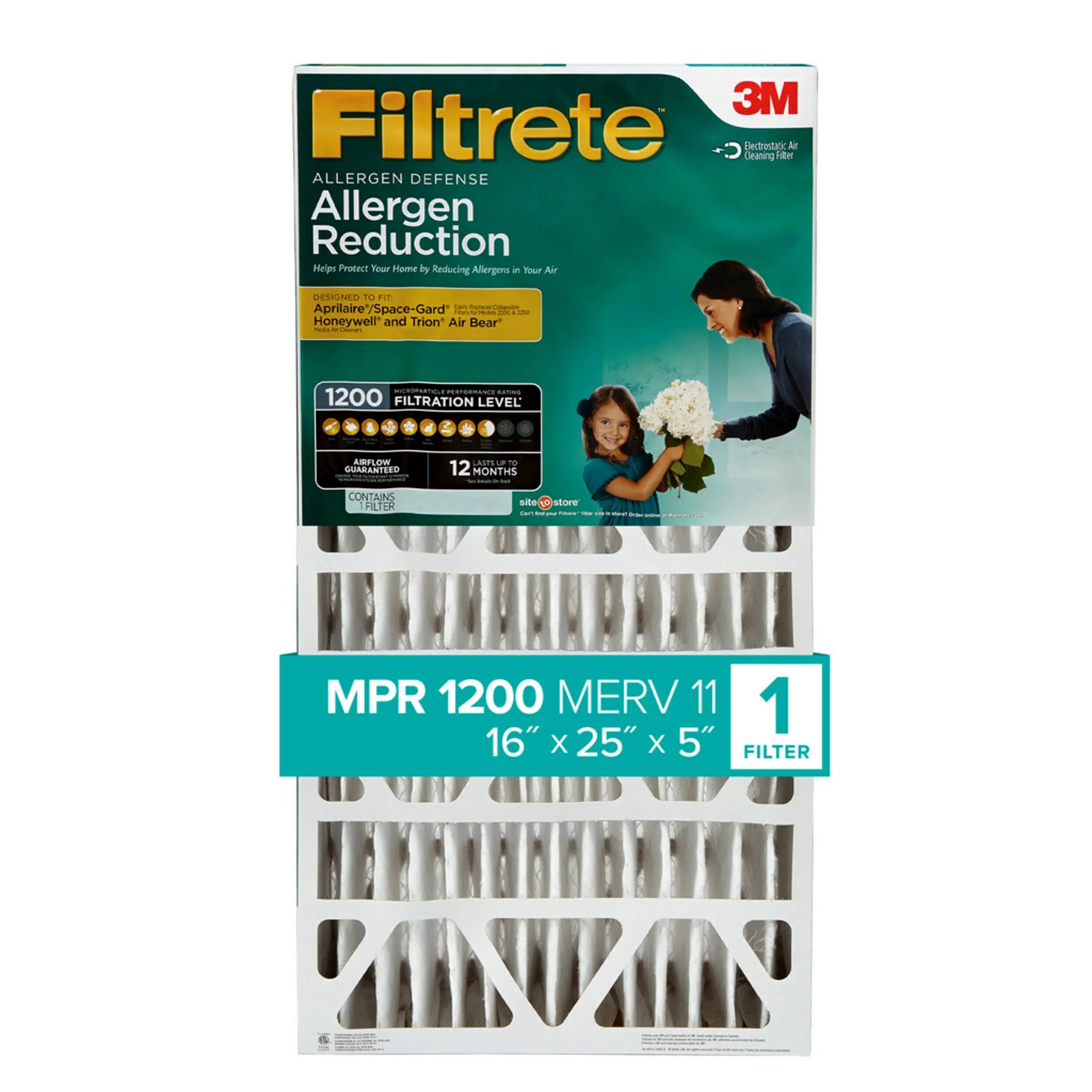 Filtrete 16x25x5 Air Filter; MPR 1200 MERV 11; Allergen Reduction Deep Pleat; 1 Filter