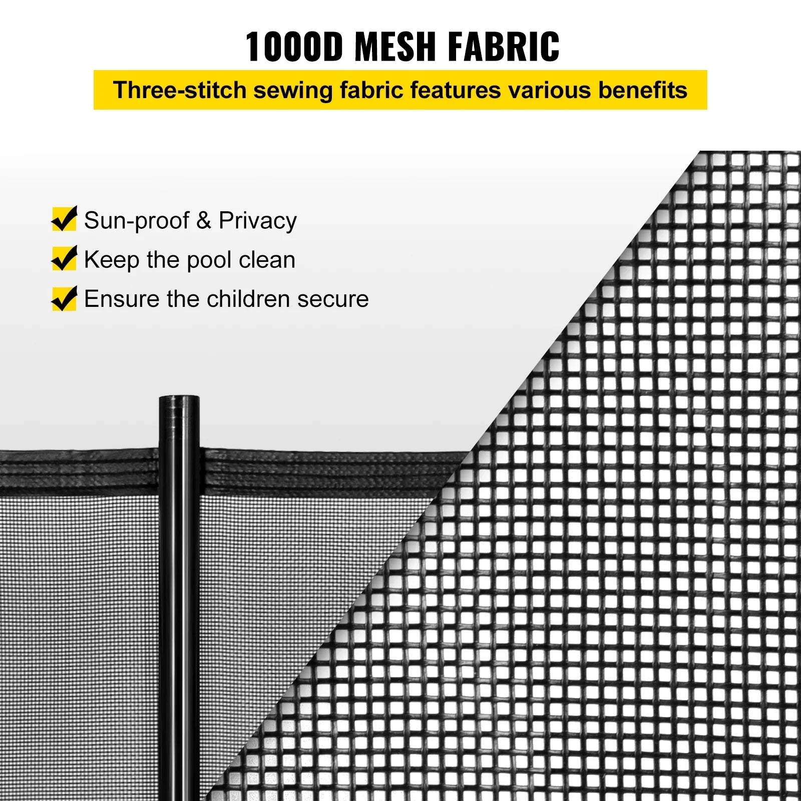 Pool Fencing Mesh; 4 x 12 ft Swimming Pool Fence; 1000D Fabric Removable Pool Fence with Aluminum Poles and Foot Tubes; Breathable Pool Fences for Inground Pools for Security and Privacy