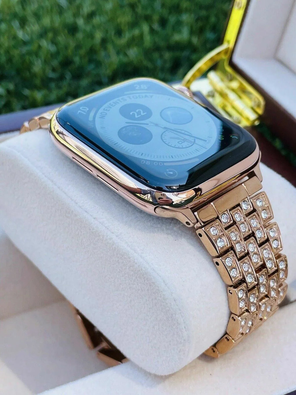 Custom 24K Rose Gold 45MM iWatch SERIES 7 Stainless Steel Rose Gold Band