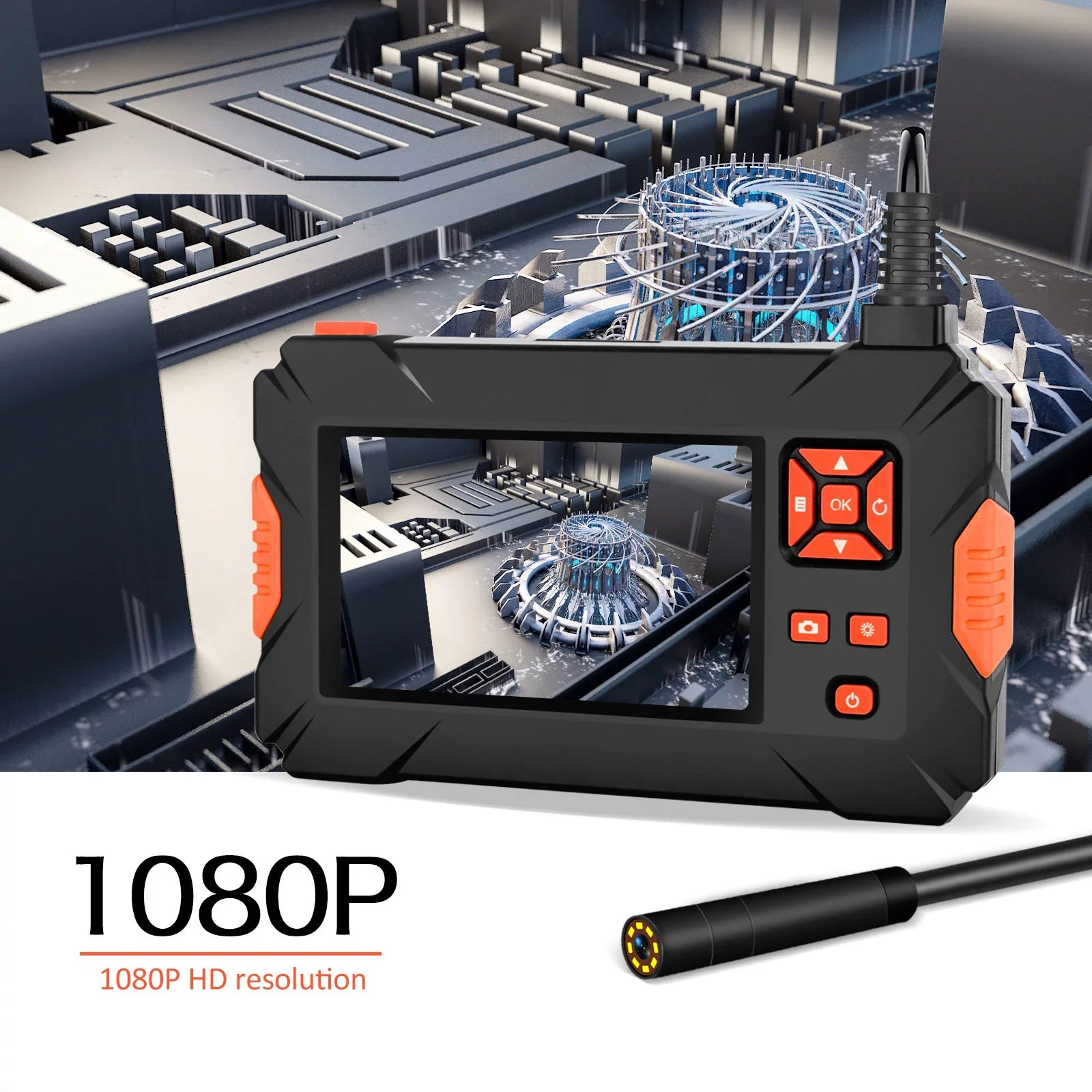Pinnaco P130 Industrial Endoscope - Sewer Inspection Camera; Portable 4.3" Full-Color IPS Screen for Automobile Engine Maintenance