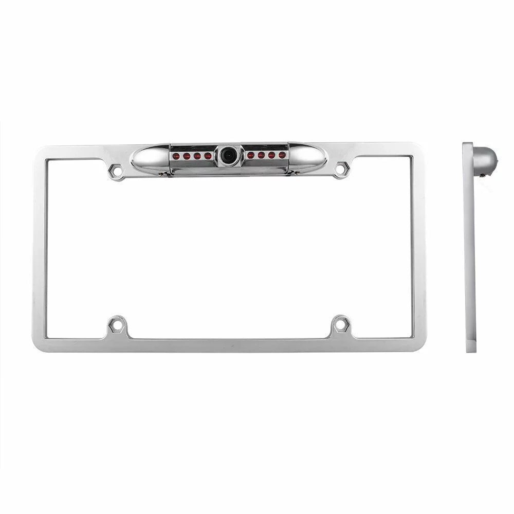 Absolute CAM2100S Chrome License Plate Frame Backup Camera Night Vision Car Rear View Camera with 8 Bright LEDs 170° Viewing Angle Fluidproof Backup Camera Vehicle Universal Reversing Assist Security