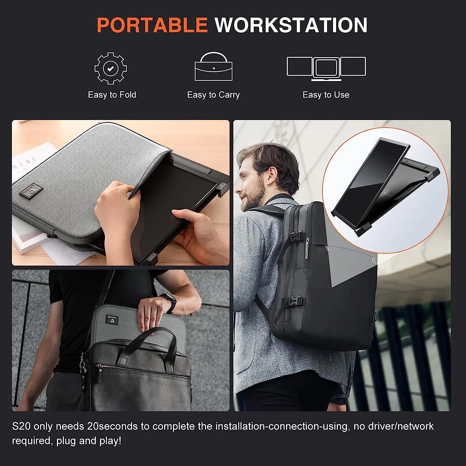 LIMINK S20;15.4" Triple Portable Monitor Laptop Screen Extender for Dual Monitor Display