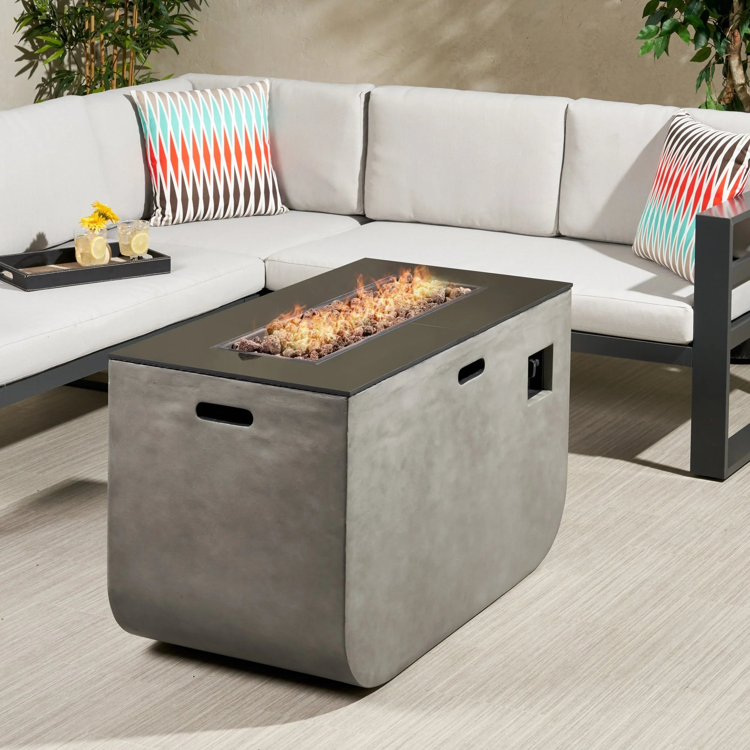 Christopher Knight Home Adio Outdoor 50;000 BTU Modern 40-inch Rectangular Lightweight Concrete and Ceramic Fire Pit Table by
