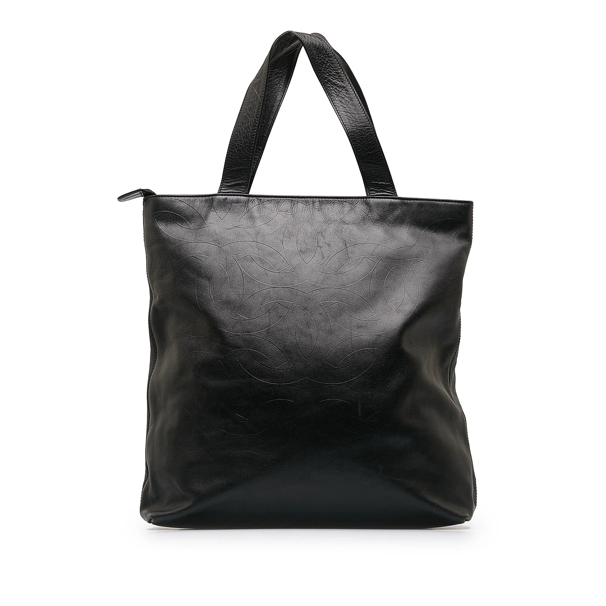 Pre-Owned Authenticated Chanel CC Tote Lambskin Leather Black Tote Bag Unisex (Good)