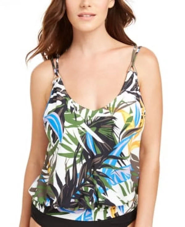 Calvin Klein Printed Underwire Blouson Tankini Top; Green; Small