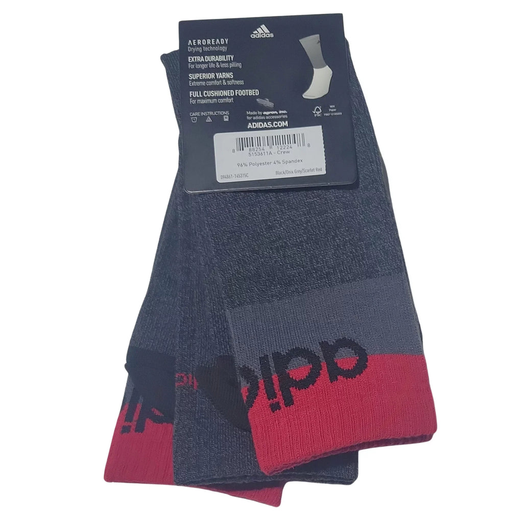 Adidas Socks Mens Large Gray Crew 6-12 Cushioned Aeroready 3 Pairs