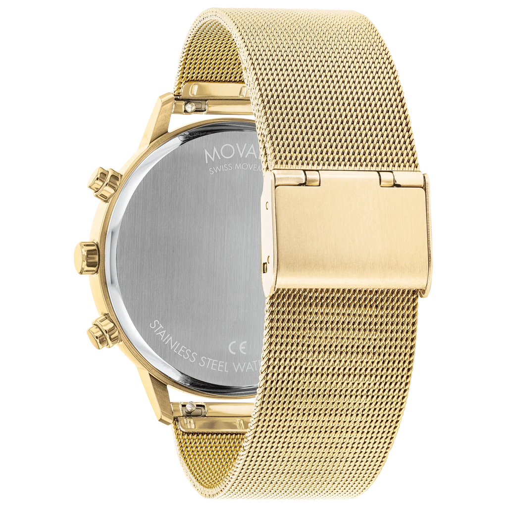 Movado Face 43MM Yellow Gold Ion-Plated Steel Case; Mesh Band Grey Dial Watch 3640052