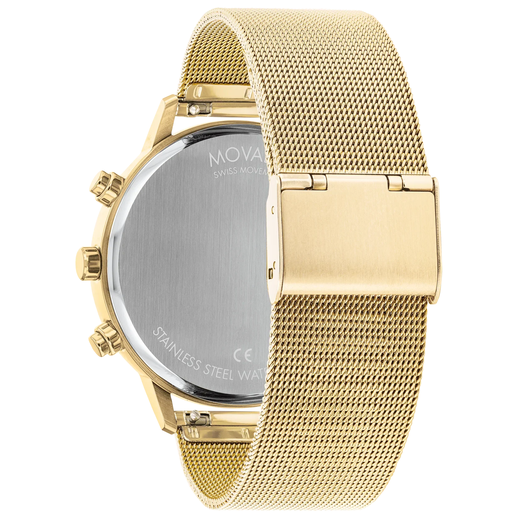 Movado Face 43MM Yellow Gold Ion-Plated Steel Case; Mesh Band Grey Dial Watch 3640052