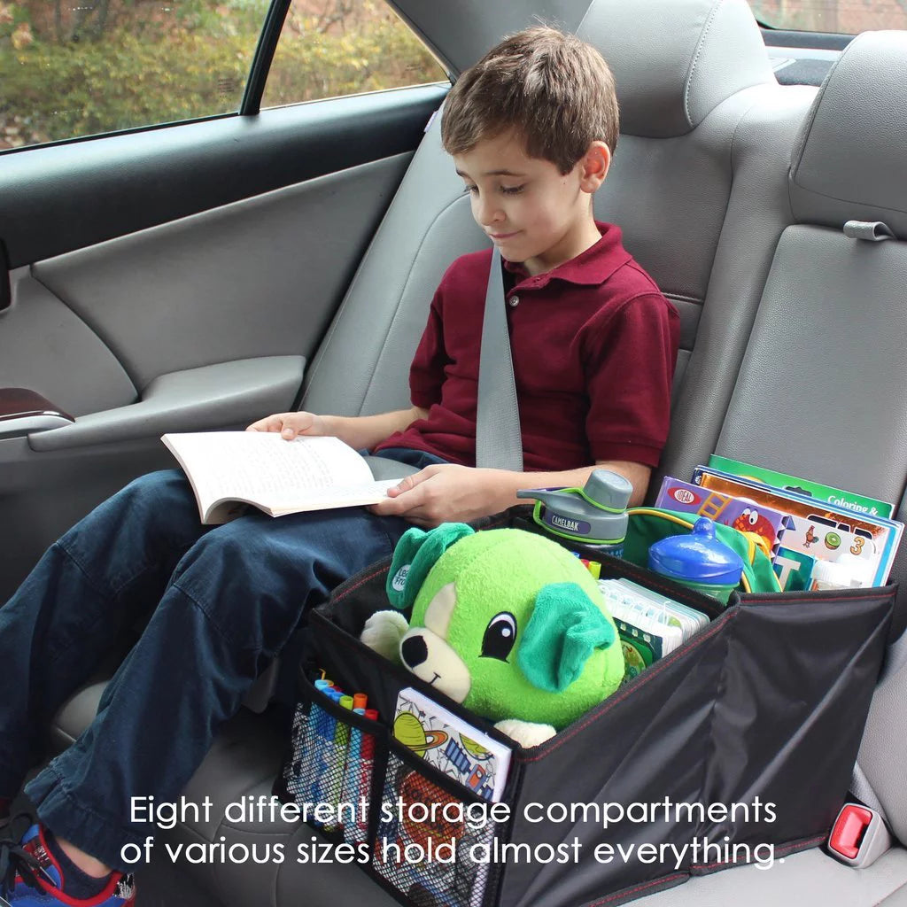 Lusso Gear Car Seat Organizer Front/Backseat with Black Stitching Great for Adults; Kids Featuring 8 Storage Compartments for Toys; Magazines; Tissues; Maps; Books; Documents; Games and More
