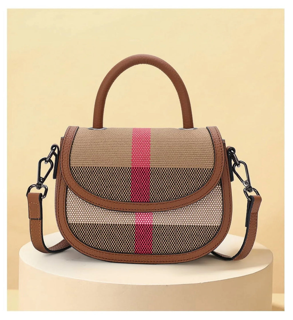 Aidrani New Women's One Shoulder Crossbody Bag Canvas with Cowhide Saddle Bag