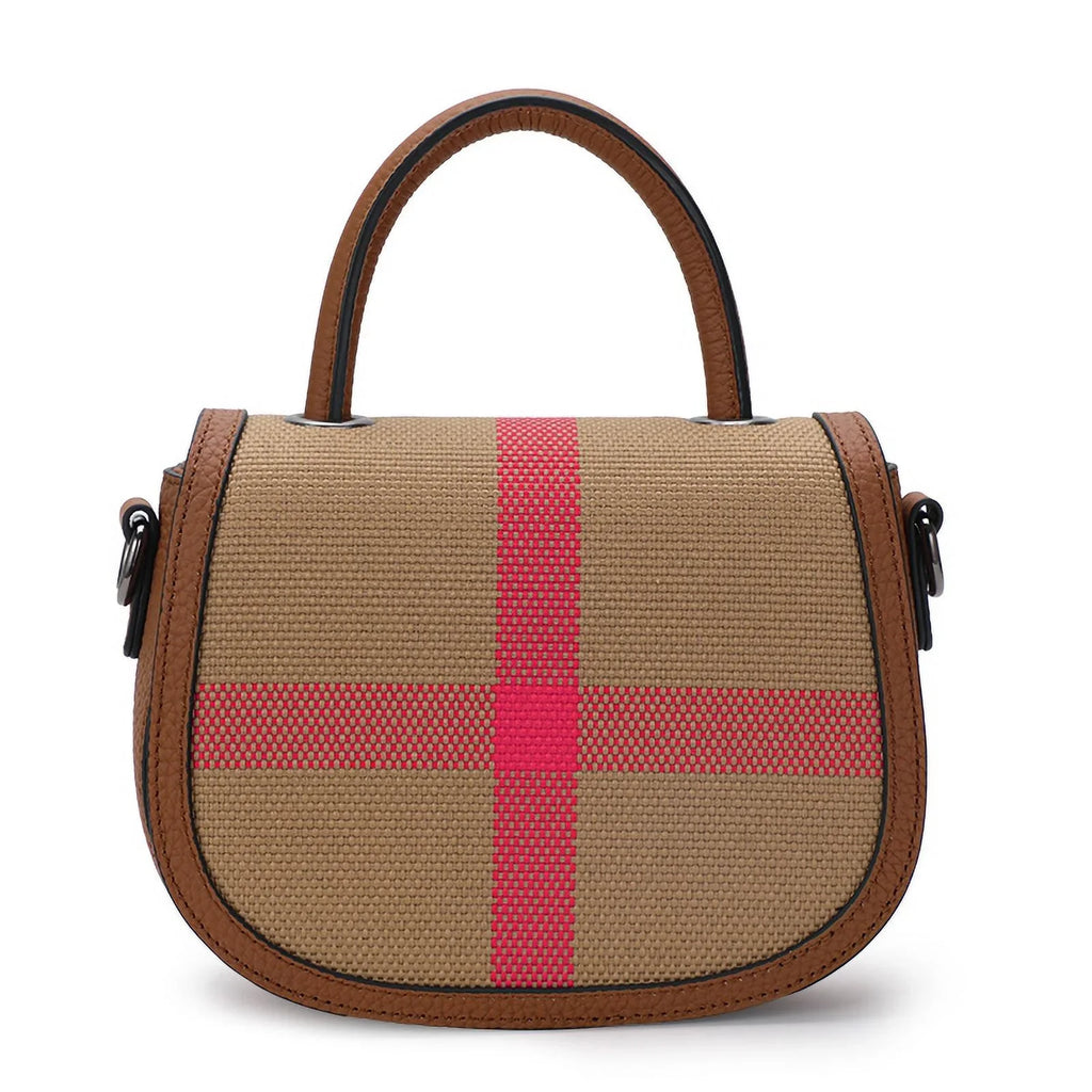 Aidrani New Women's One Shoulder Crossbody Bag Canvas with Cowhide Saddle Bag