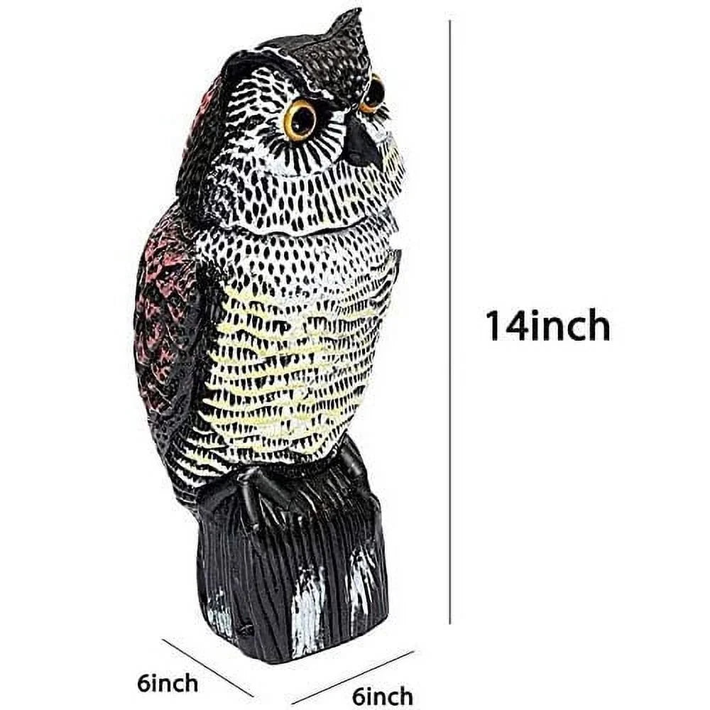Spring hue Owl Decoy 360 Rotate Head to Scare Birds; Scarecrow Owl Decoy Statue Realistic Scary Sounds & Shadow Fake Owl Outdoor Pest Bird Deterrent for Patio Yard Garden Protector