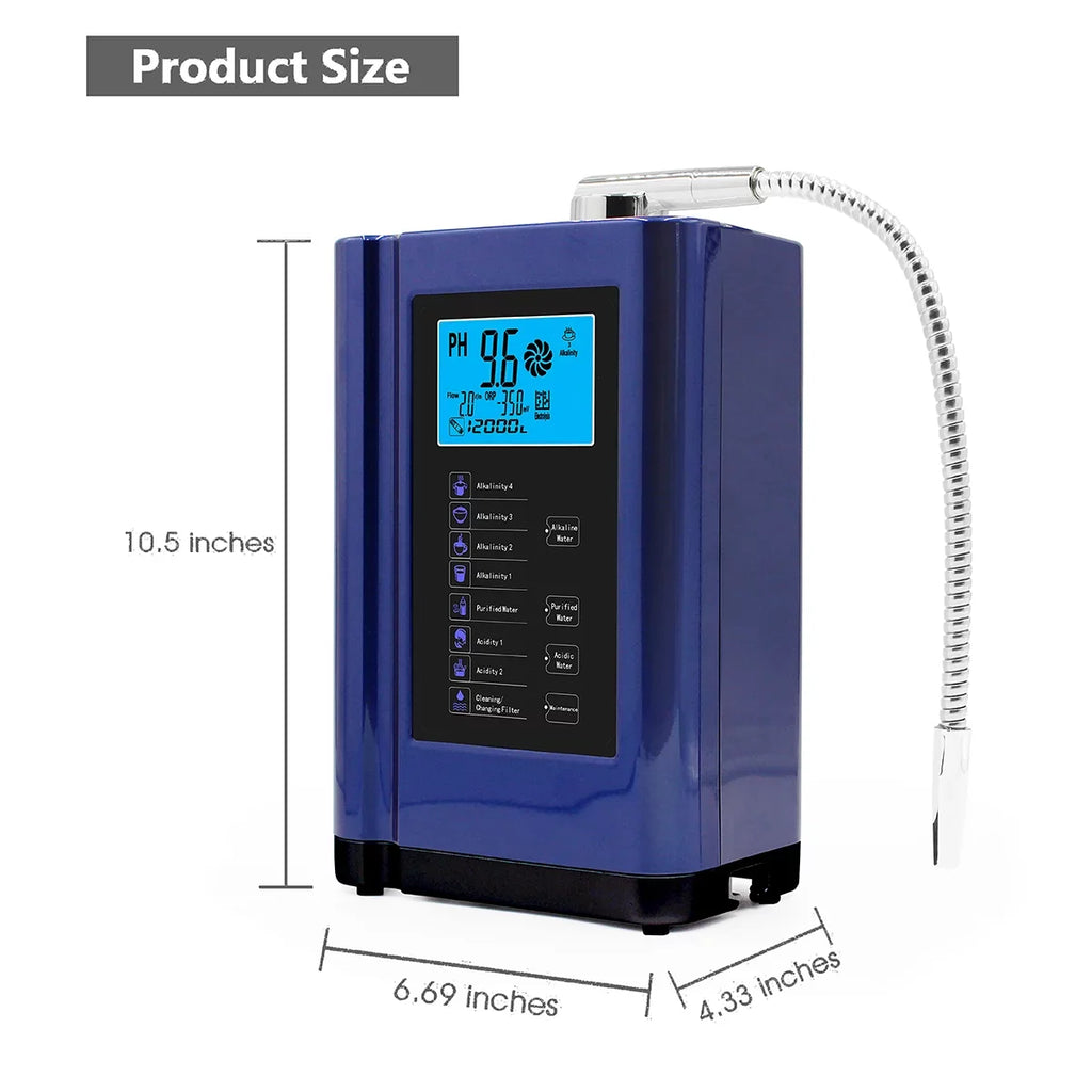 Alka Ionizer; Purifier System PH 3.5-10.5 Alkaline Acid System;Up to -500mV ORP; 8000 Liters Per Filter;7 Settings;Auto-Cleaning;Intelligent Voice (blue )