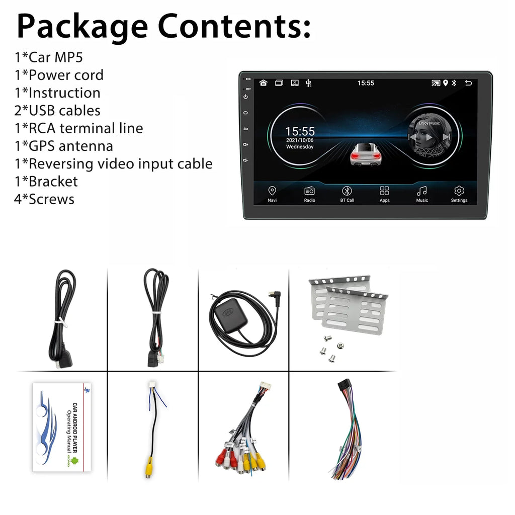 Double Din Car Stereo Radio 10'' Touch Screen Carplay Universal Car Multimedia Player with Bluetooth FM Radio Receiver Mirror Link（1+16G）