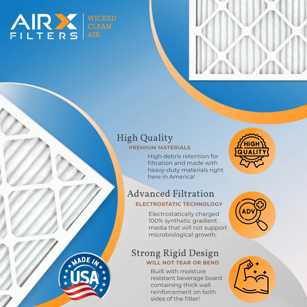 20x22x1 Air Filter MERV 8 Rating; 12 Pack of Furnace Filters Comparable to MPR 700 & FPR 5 - Made in USA by AIRX FILTERS WICKED CLEAN AIR.