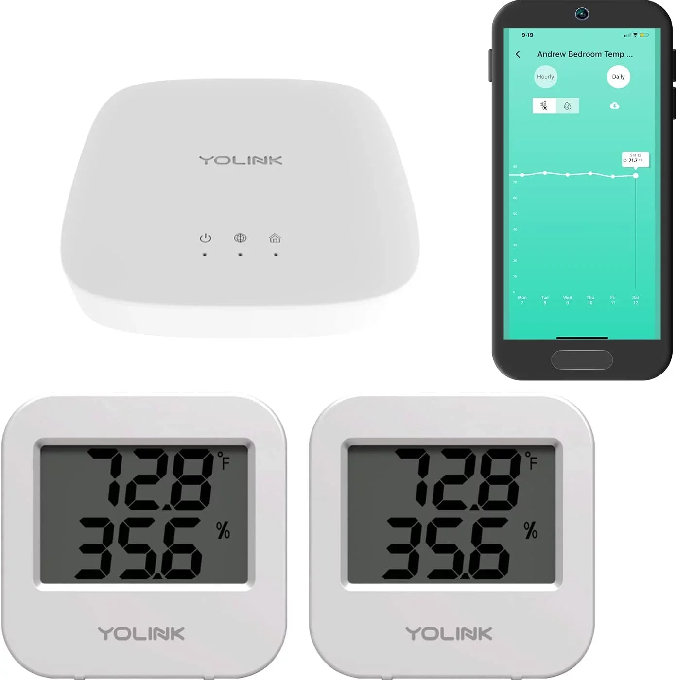 Smart Wireless Temperature / Humidity Sensor Wide Range (-22 to 158 degrees) for Freezer Fridge Monitoring Pet Cage/Tank Monitoring Smartphone Alerts; Works with Alexa IFTTT; 2 Pack - Hub Included