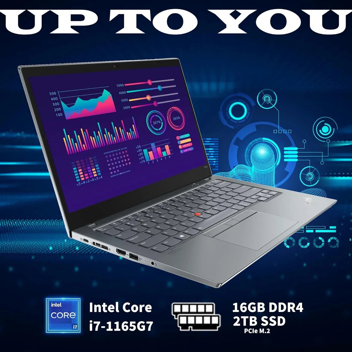 Lenovo ThinkPad T14s Gen 2 14" FHD Touchscreen Laptop; Intel 11th Gen i7-1165G7; 16GB RAM; 2TB PCIe SSD; Backlit Keyboard; WiFi 6; HDMI; Storm Gray; Win 10 Pro; with Hotface 32GB USB Card