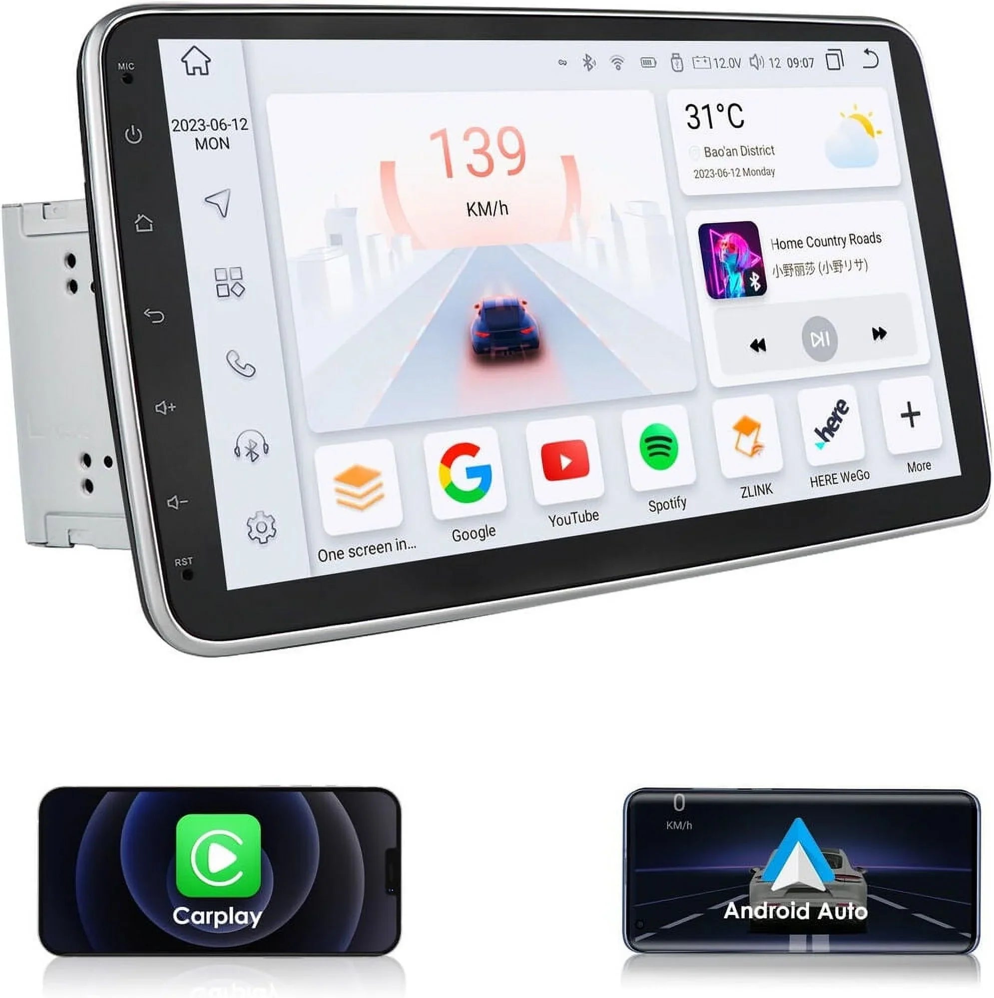 10.1" Rotatable Double 2DIN Android 12 Apple Carplay Car GPS Stereo Radio 4+32GB