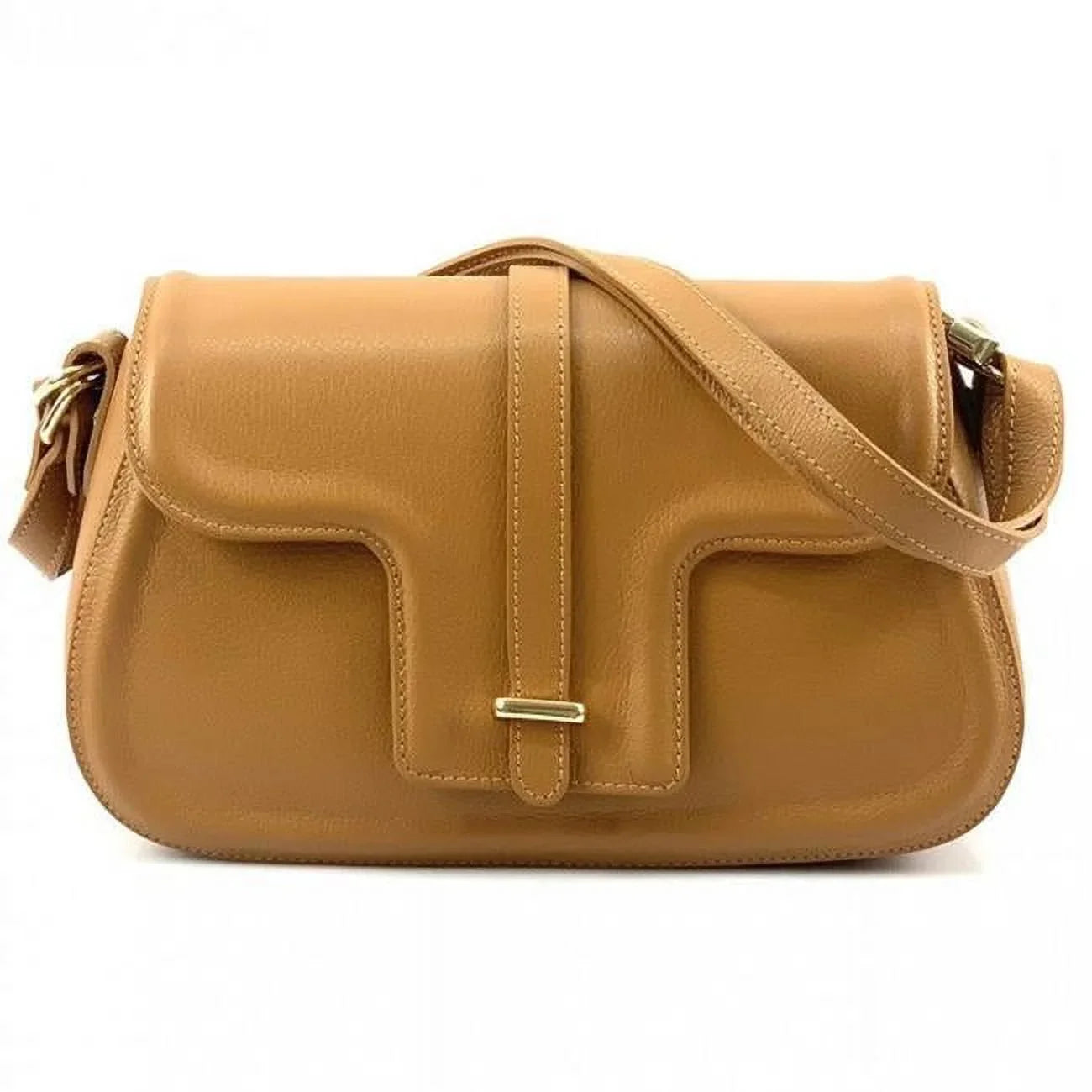 Italian Artisan Valentino Womens Handcrafted Luxury Shoulder Handbag in Genuine Hammered Effect Leather; Tan - Small