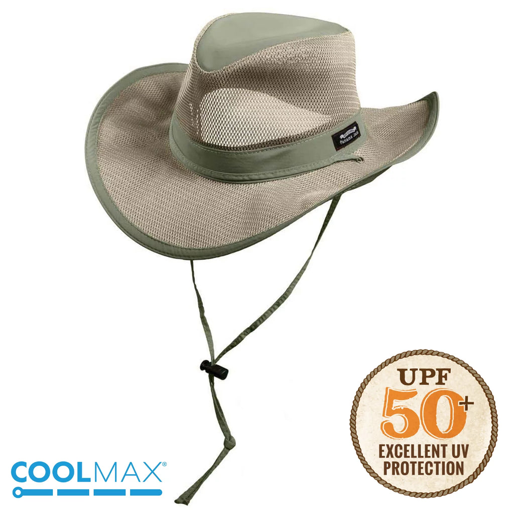 Panama Jack Mesh Crown Safari Sun Hat; 3" Brim; Adjustable Chin Cord; UPF (SPF) 50+ Sun Protection (Fossil; Large)