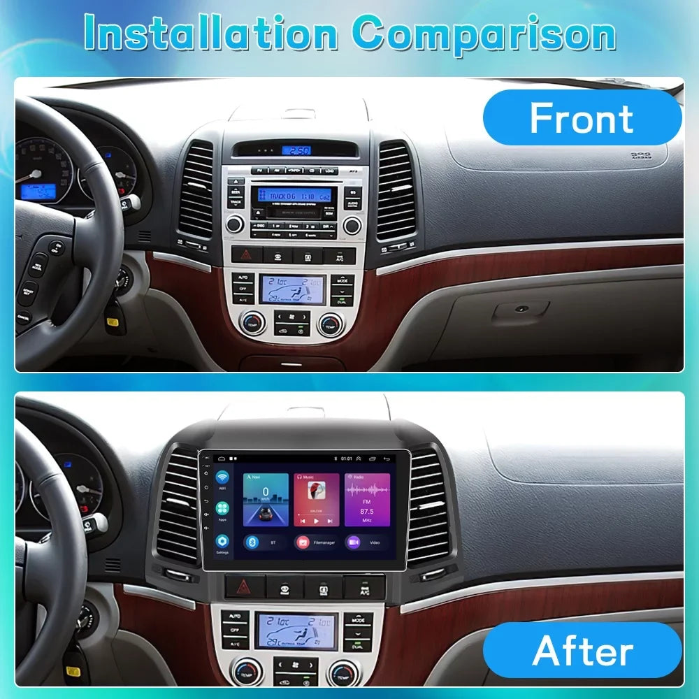 Podofo 2+64G for Hyundai Santa-fe 2006-2012 9'' Car Stereo Radio Wireless Carplay Android Auto Mirror Link Android 13 WIFI GPS FM Bluetooth USB Hifi;AHD Backup Camera