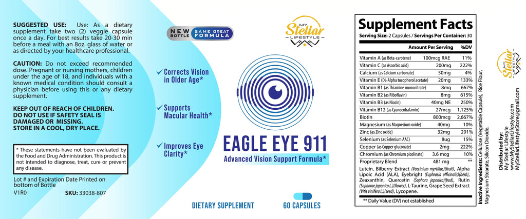 2 Pack Eagle Eye 911; advanced vision support formula-60 Capsules x2