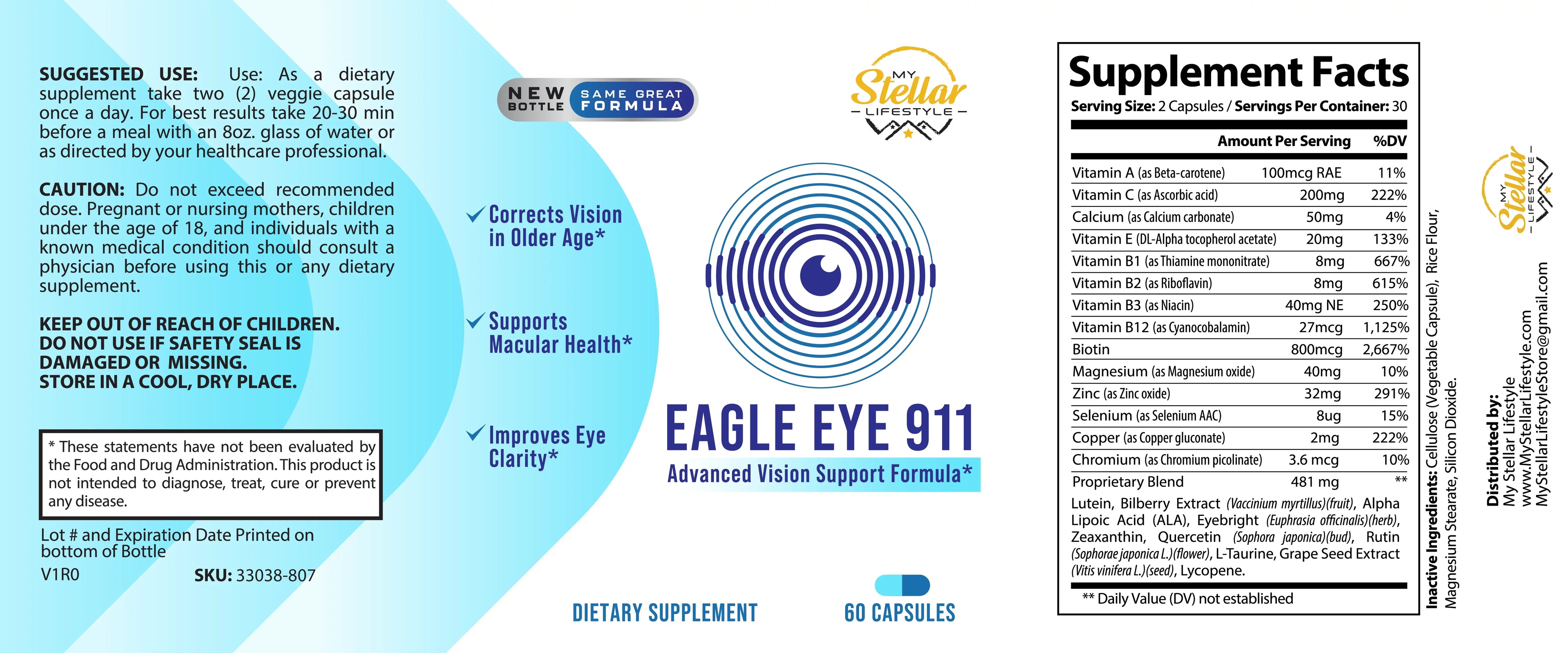 2 Pack Eagle Eye 911; advanced vision support formula-60 Capsules x2