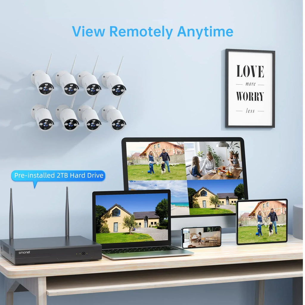 3MP Wireless Security Camera Systems No Hard Drive; SMONET 4PCS 8 Channel WiFi Surveillance NVR Kits; Indoor Outdoor CCTV Cameras;P2P CCTV Camera System;Night Vision;AI Human Detection with Audio
