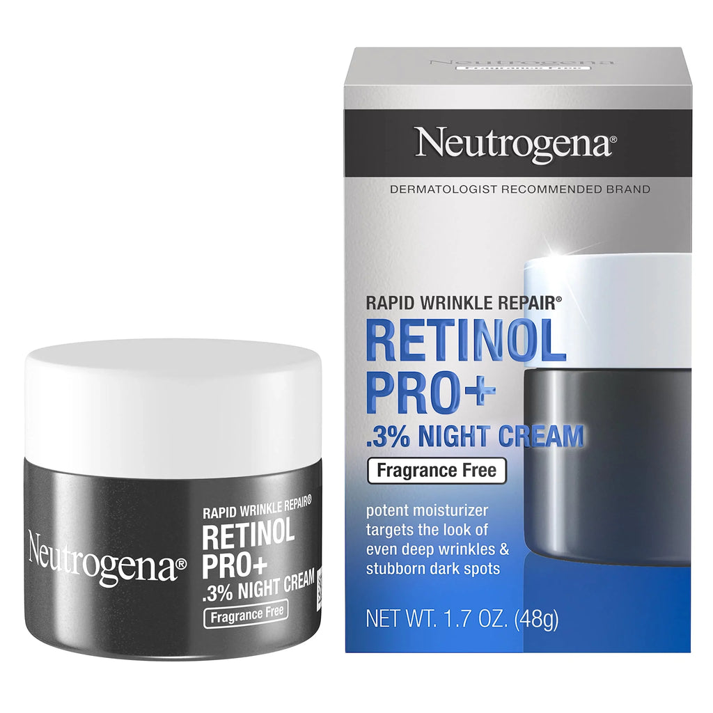 Revitalize Your Skin with Neutrogena Rapid Wrinkle Repair Retinol Pro+ Night Moisturizer - Anti-Aging Face & Neck Cream; Fragrance-Free Formula; 0.3% Retinol; 1.7 Oz