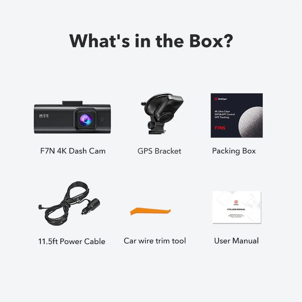 REDTIGER Dash Cam; 4K Dash Camera with Wi-Fi & GPS; 4K UHD 2160P Car Camera; 3.18" LCD Screen; 24H Parking Monitor; Black