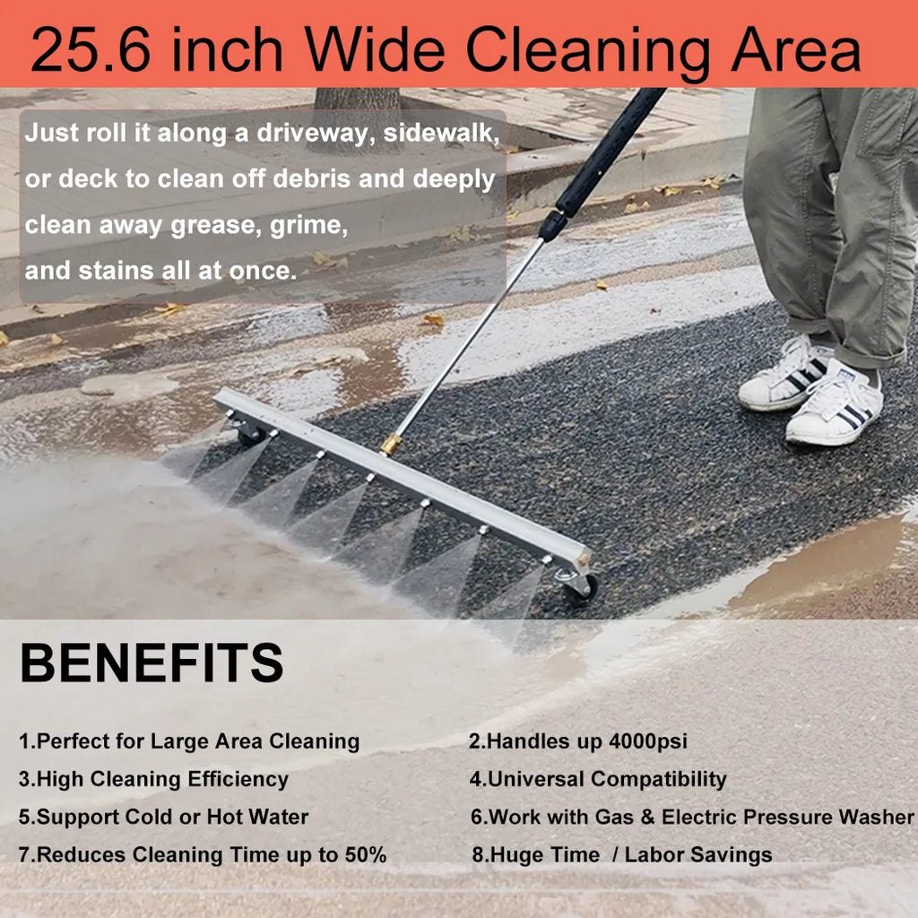 iMeshbean 25.6 millimeter Pressure Washer Broom Surface Cleaner 4000 PSI Power Broom Sweeper with 7 Nozzles and 2 Extension Wand for Concrete Driveway Sidewalk Deck; Roof，Floor Cleaning