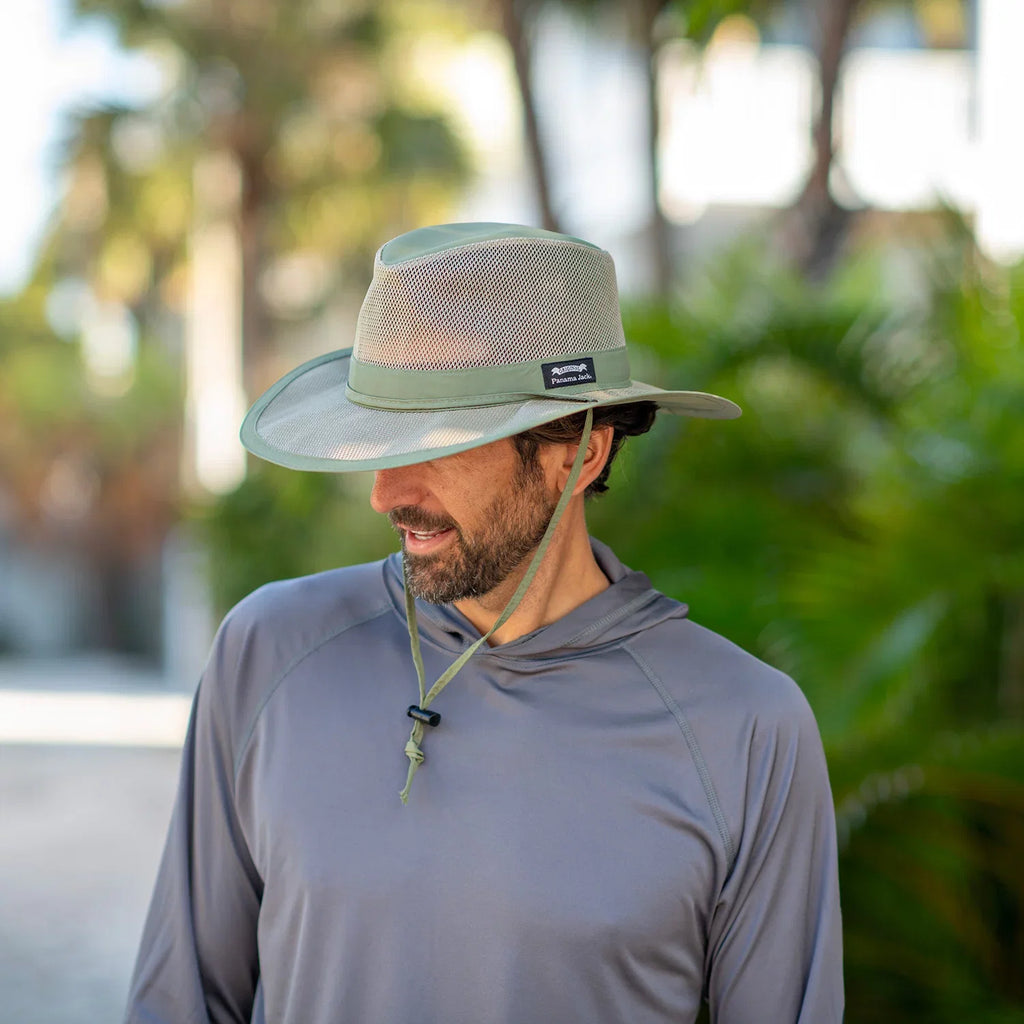 Panama Jack Mesh Crown Safari Sun Hat; 3" Brim; Adjustable Chin Cord; UPF (SPF) 50+ Sun Protection (Fossil; Large)