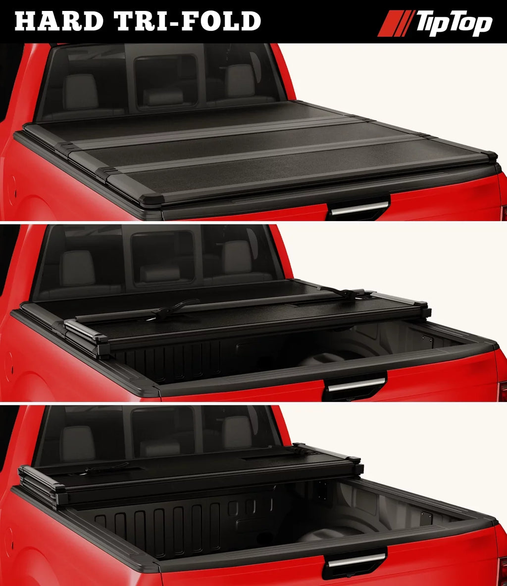 TIPTOP Tri-Fold Hard Tonneau Cover Truck Bed FRP On Top For 2017-2023 Nissan Titan 5.5ft Bed (67") w/o Titan Box | TPM3 |For Models With or Without The Deck Rail System|