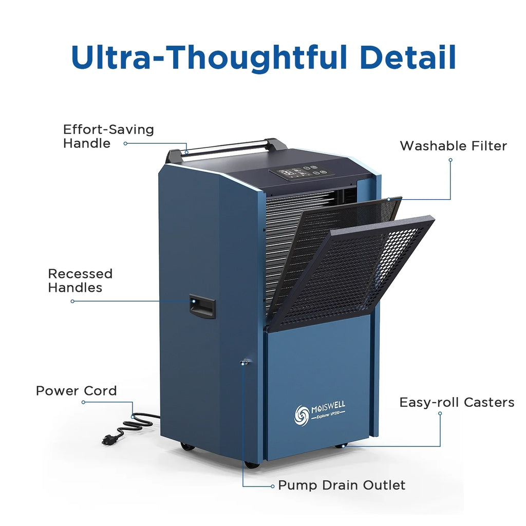 Moiswell 250 Pints Commercial Dehumidifier with Pump for Basements; Industrial dehumidifiers for large spaces Damage Restoration Warehouse