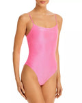 Aqua Swim PINK Shimmer Square Neck One Piece Swimsuit; US Small