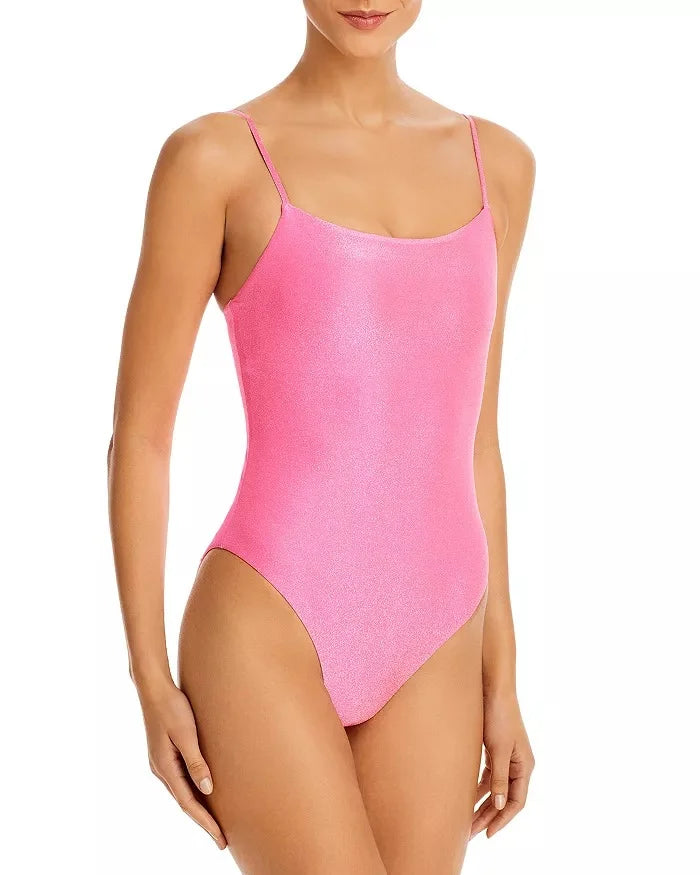 Aqua Swim PINK Shimmer Square Neck One Piece Swimsuit; US Small