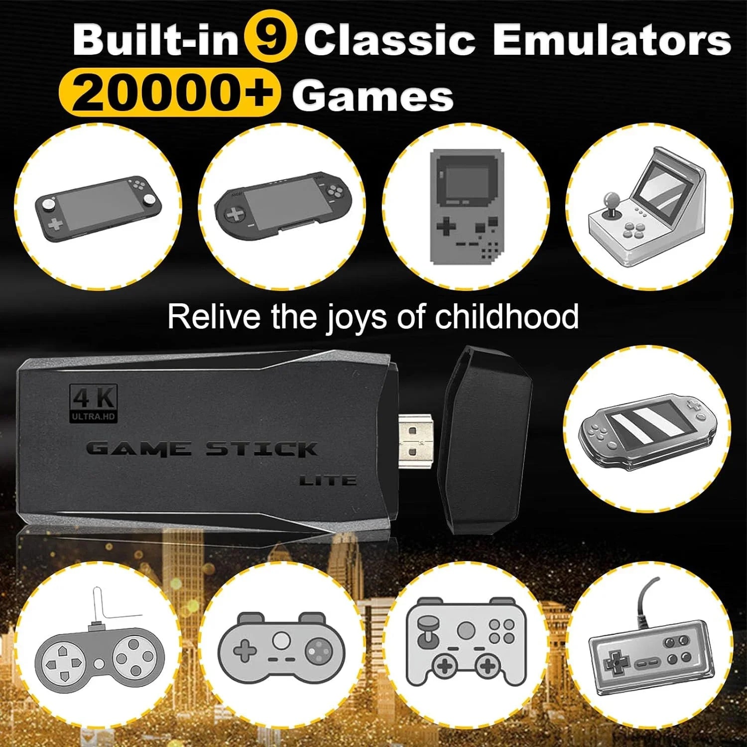 Retro Game Stick with Built-in 9 Emulators; Retro Gaming Console with 20;000+ Games; HDMI Output and 2.4GHz Wireless Controller for TV Plug and Play - Revisit Classic Games
