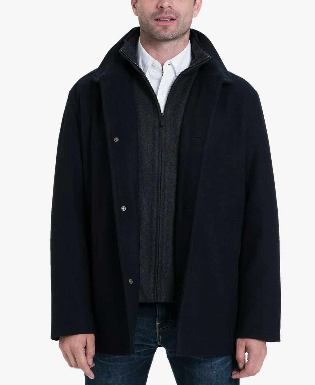 London Fog Men's Wool Blend Button Front Car Coat; Charcoal; Medium